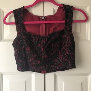 Sexy Red/ black lace crop top with zipper in back!